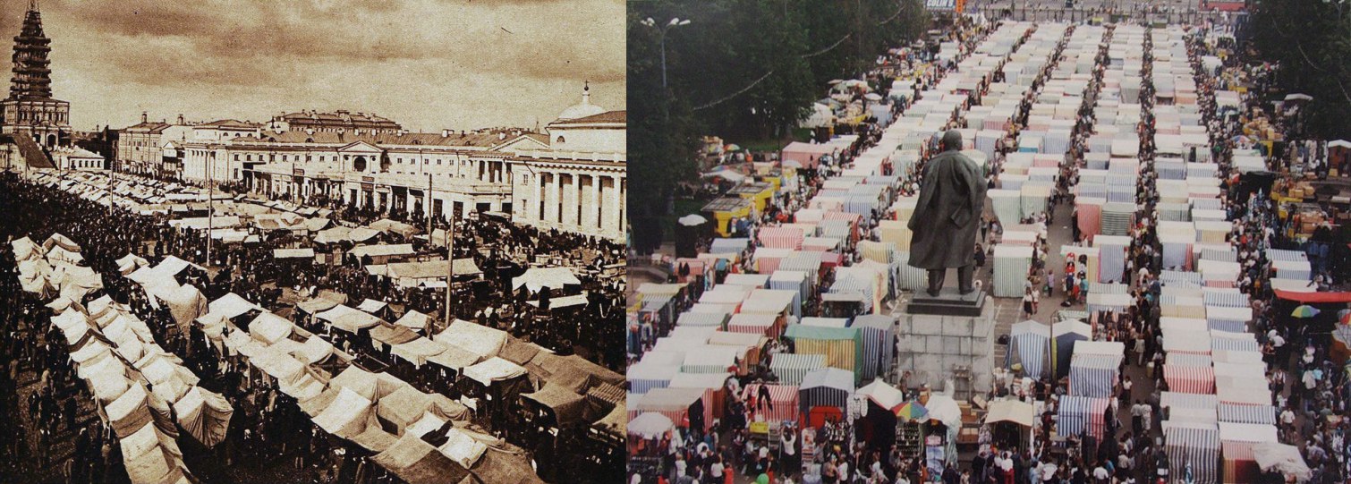 Торговля на Сухаревской площади, Москва, 1898 год - Торговля в Москве, 1990-е