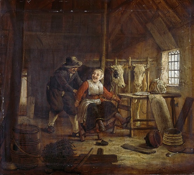 Кампхёйзен, Говертс Дирк Флирт в коровнике (1645).