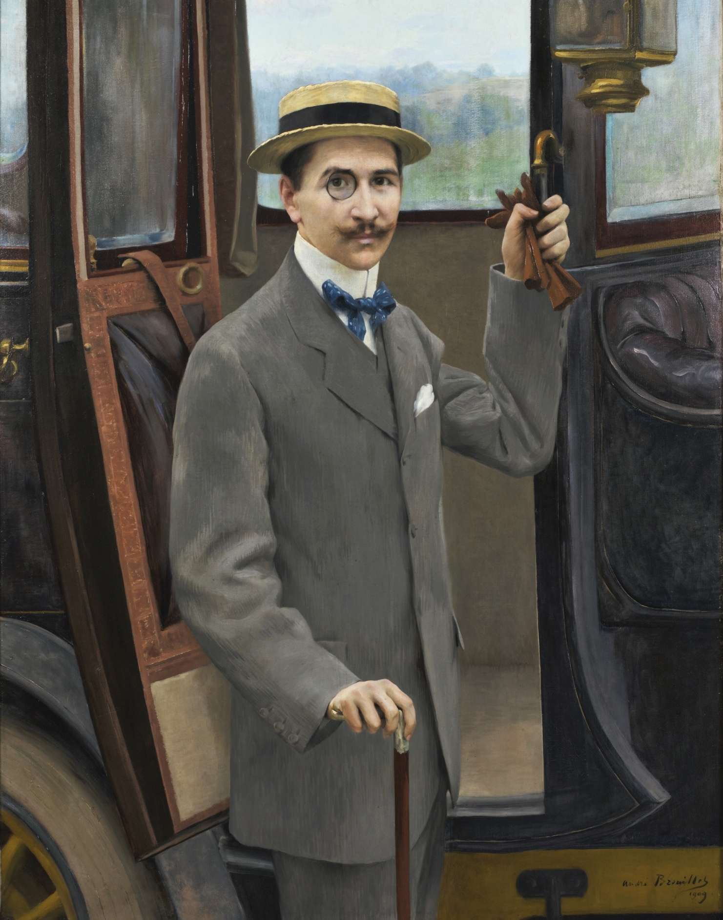 André Brouillet. Homme près de sa voiture, 1909.