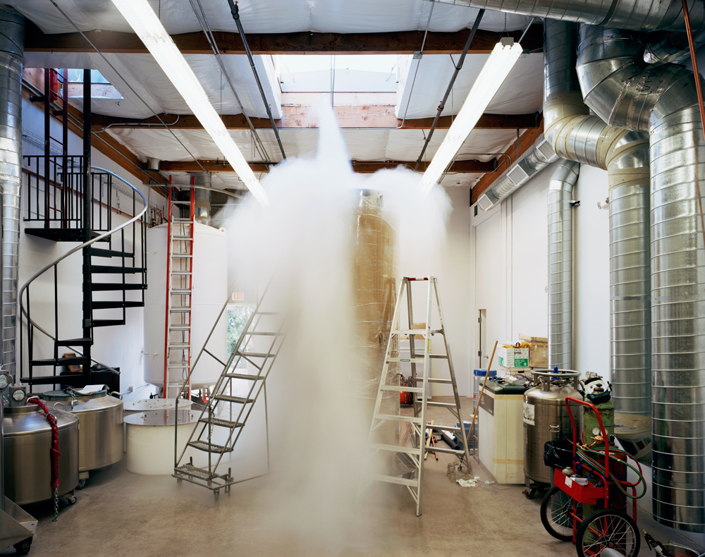 Murray Ballard. Patient Care Bay (dewar being filled with liquid nitrogen) // Alcor Life Extension Foundation, Scottsdale