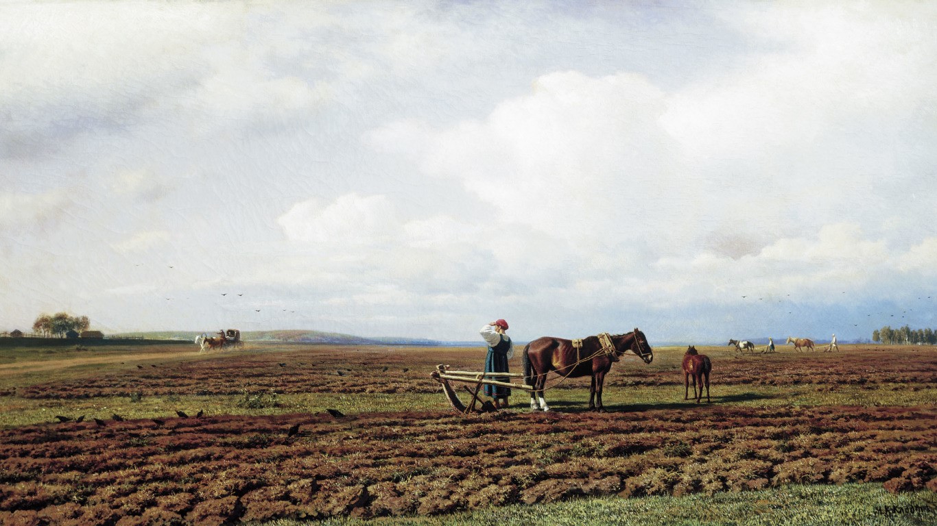 На пашне. М.К. Клодт, 1872. Государственная Третьяковская галерея