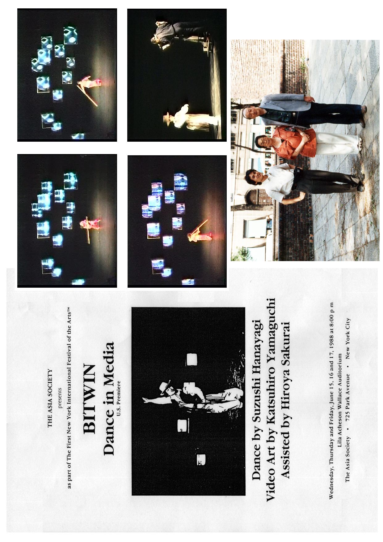 (1) Флайер к нью-йоркской «Bitwin, Dance in Media» (видеоарт - Кацухиро Ямагути, танец - Судзуси Ханаяги, ассистент - Хир