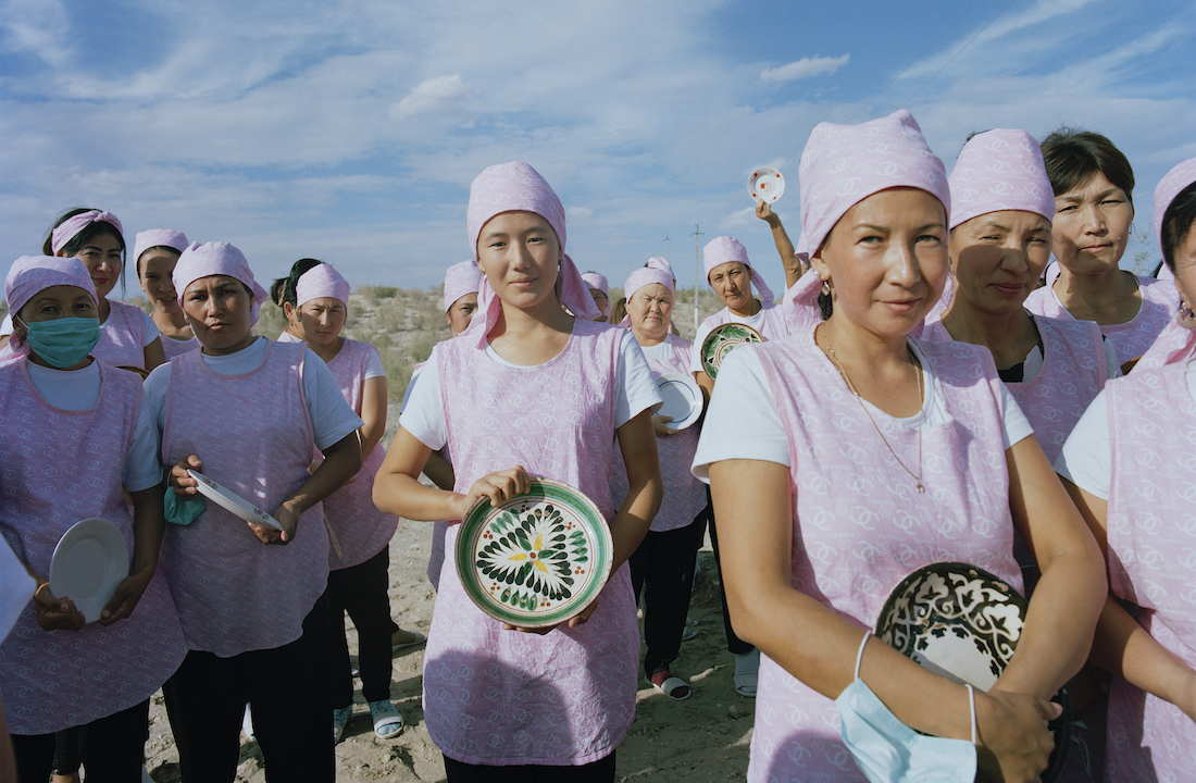 Photos by Olga Shurygina. Workers at the Muynak Textile factory with plates collected for the project, 2019
