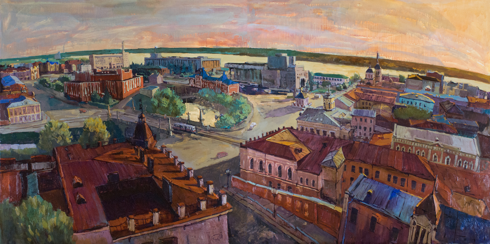 Николай Исаев, «Центр Томска на закате», 2018.