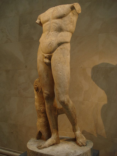 Marble statue of the diadumene. 1-2 century A.D. A copy of Greek bronze by Polycletus, circa 430 BC.