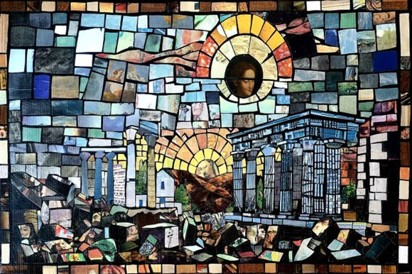 «Солнечная хонтология» 120×80, коллаж, 2025. 