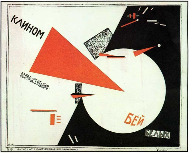 El Lissitzky, Beat the Whites with the Red Wedge, Lithograph print, 1919-1920. Private collectionImage in public domain (found it on wikipedia).