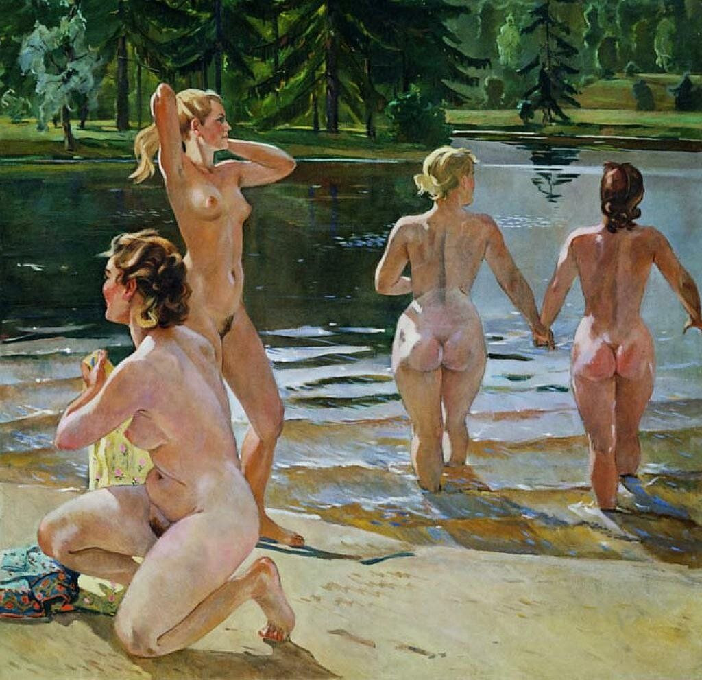 Рисунок 26. Дейнека А. Купальщицы. 1952. [https://www.art-todays.ru/articles/aleksandr-deyneka-kupalyschicy-1952/3437]