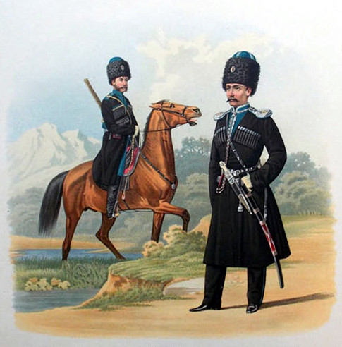 Казак и&nbsp;Обер Офицер конного полка Терского войска. 1871&nbsp;год. 