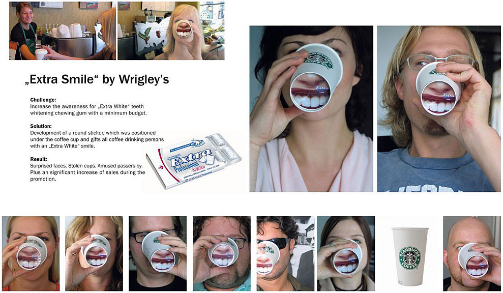  Стикеры для кофейных стаканчиков Starbucks, бренд Extra White, исполнитель Wrigley’s, 2011&nbsp;год 