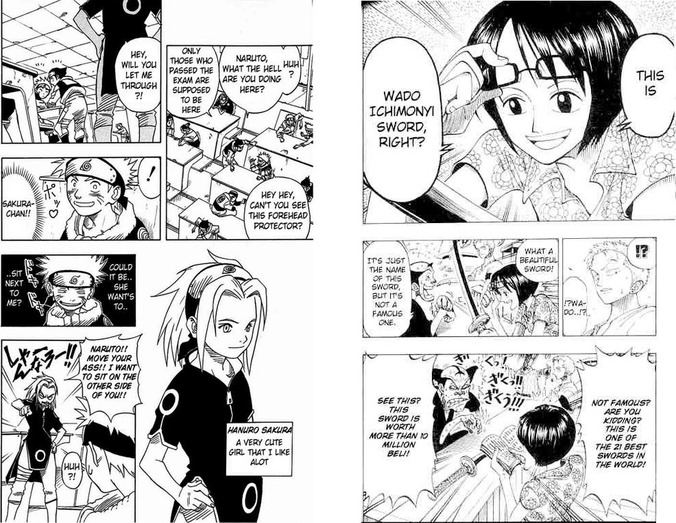 Левое изображение: страница из&nbsp;Naruto.Правое изображение: страница из&nbsp;One Piece.