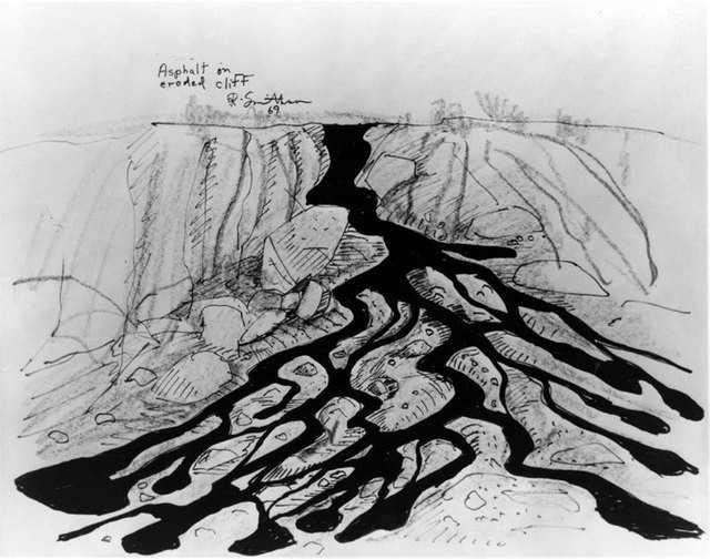 Роберт Смитсон. Эскиз работы «Асфальт на&nbsp;эродированном утесе», 1969.