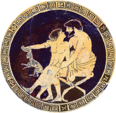 An Athenian boy inviting his lover to kiss him, ca. 490 BC (kylix in the National Archaeological Museum, Athens)