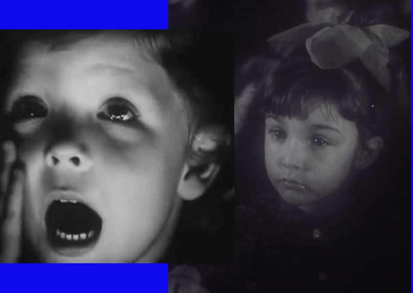 Слева: кадр из&nbsp;фильма «Старше на&nbsp;10&nbsp;минут» (1978) Справа: кадр из&nbsp;фильма «К&nbsp;вопросу о&nbsp;диалектике восприятия искусства, или Утраченные грезы» (1968)