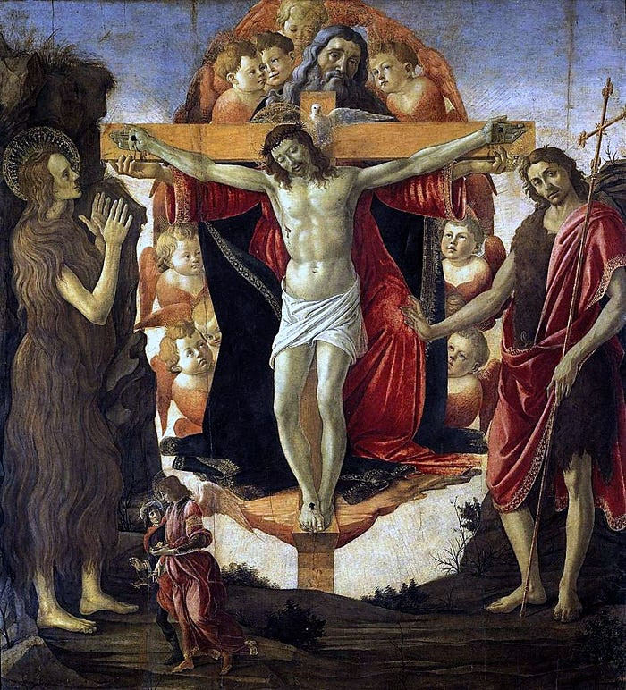 Рис. 2. Sandro Botticelli, The Holy Trinity (Pala della Convertite), ca. 1493, tempera and oil on panel; 215 × 192 cm. Courtauld Institute of Art, London (in public domain)