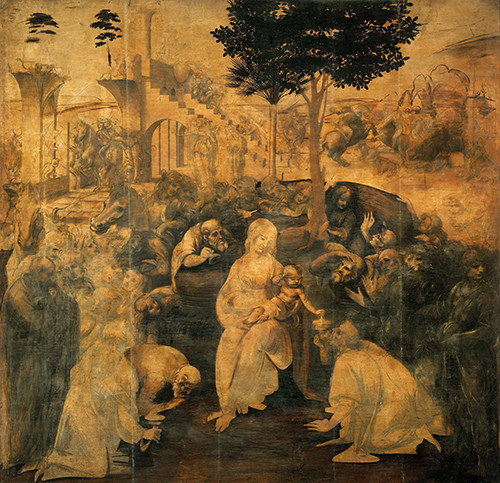 Леонардо да&nbsp;Винчи. Поклонение волхвов.&nbsp;1481. Уффици, Флоренция