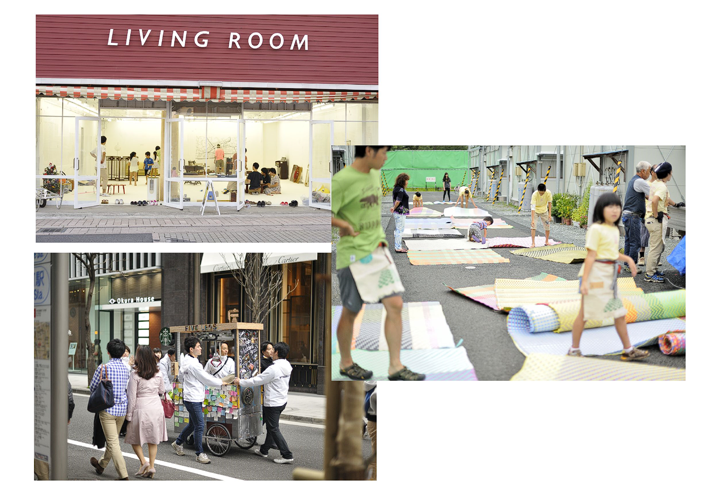 “Living Room in Kujiragaoka” (2016), “Five Legs” (2018), “My Town Market” (2011-2015). Courtesy: http://junkitazawa.net/