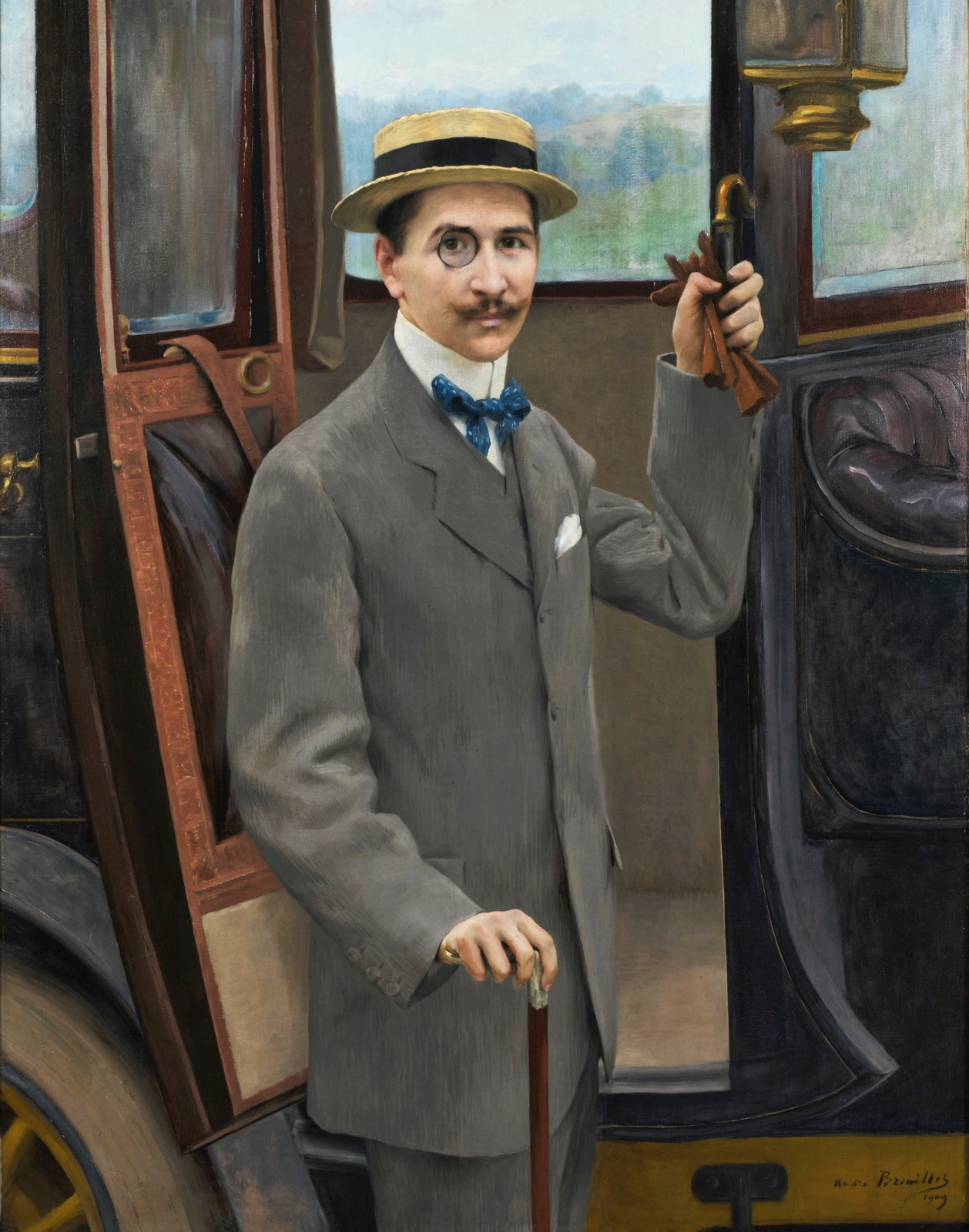 André Brouillet. Homme près de sa voiture, 1909.