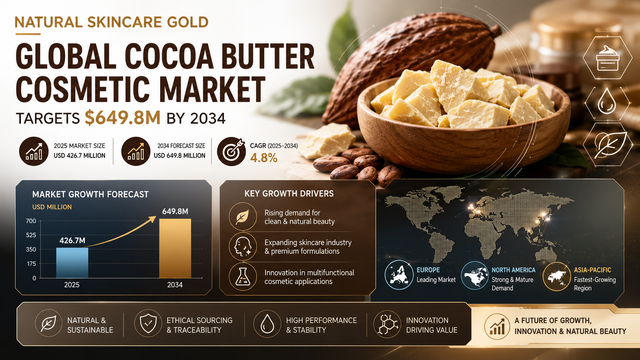 Cosmetic Grade Cocoa Butter Market to Reach $649.8M by 2034 — Clean Beauty Fuels Rise