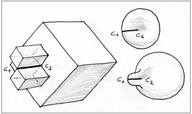 Рисунок 4. Кросс-кап и&nbsp;одна из&nbsp;его полиэдрических репрезентаций