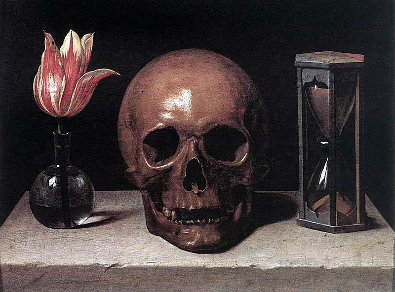 Still-life in the vanitas genre. Philippe de Champaigne. Still-Life with a Skull. 1582. Wikimedia Commons