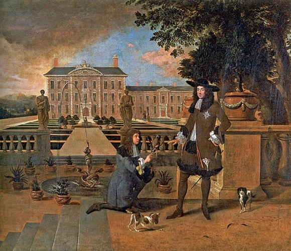 Карл II с&nbsp;королевским садовником Джоном Роузом. Картина работы Хендрика Данкертса, 1675&nbsp;г.