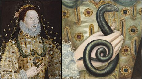 Portrait of Queen Elizabeth I reveals secret snake: http://news.bbc.co.uk/2/hi/entertainment/arts_and_culture/8550119.stm