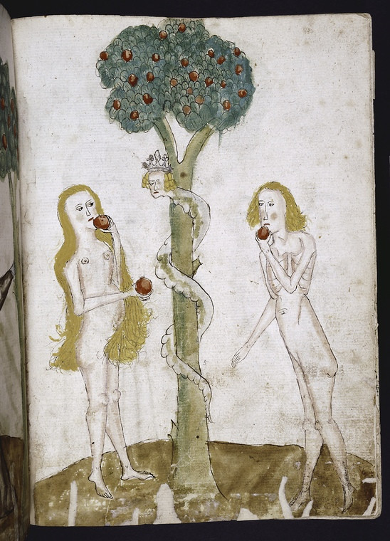 Адам, Ева и&nbsp;Змий. Фламандская миниатюра, 1445.