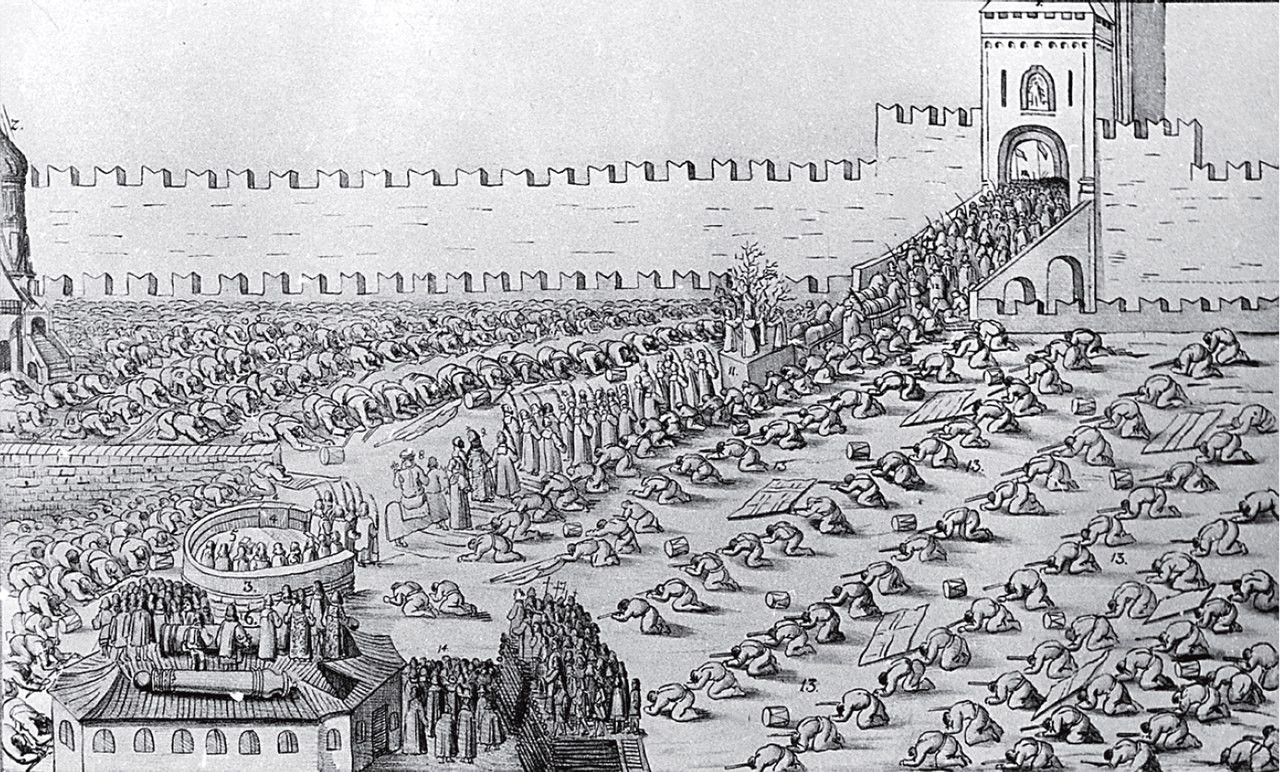1654, празднование Вербного воскресенья на&nbsp;Красной площади, рисунок из&nbsp;альбома А. Мейерберга