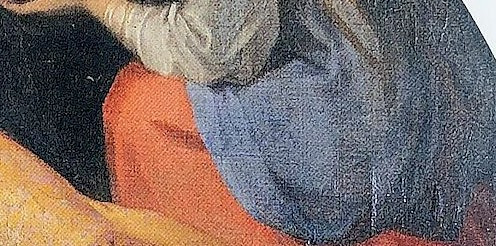 Фрагмент картины Франческо Ванни «Мученичество Святой Цецилии» с&nbsp;изображением коленей благочестивой девы в&nbsp;правой части Бенедиктинский монастырь святой Цецилии, Рим