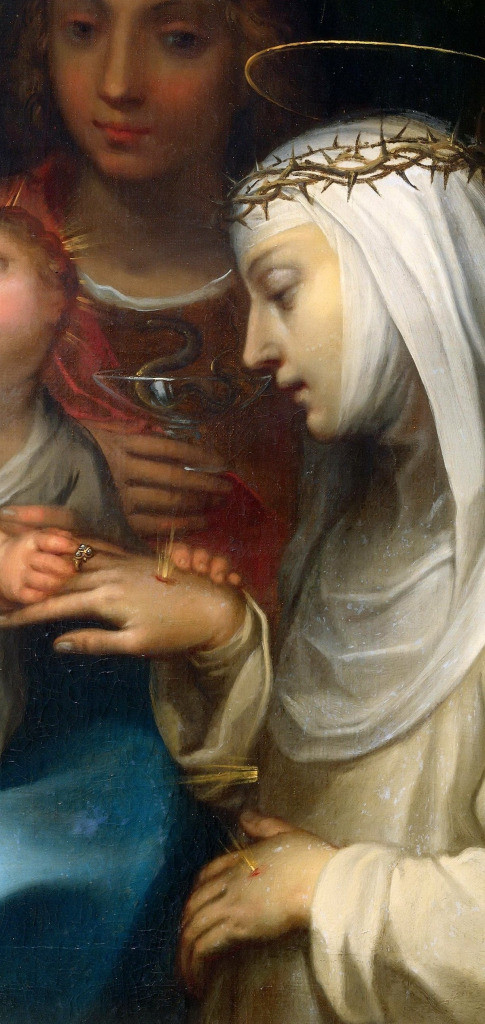 Фрагмент картины Франческо Ванни «Мистическое обручение Екатерины Сиенской» с&nbsp;изображением святой в&nbsp;правой части Галерея Боргезе, Рим