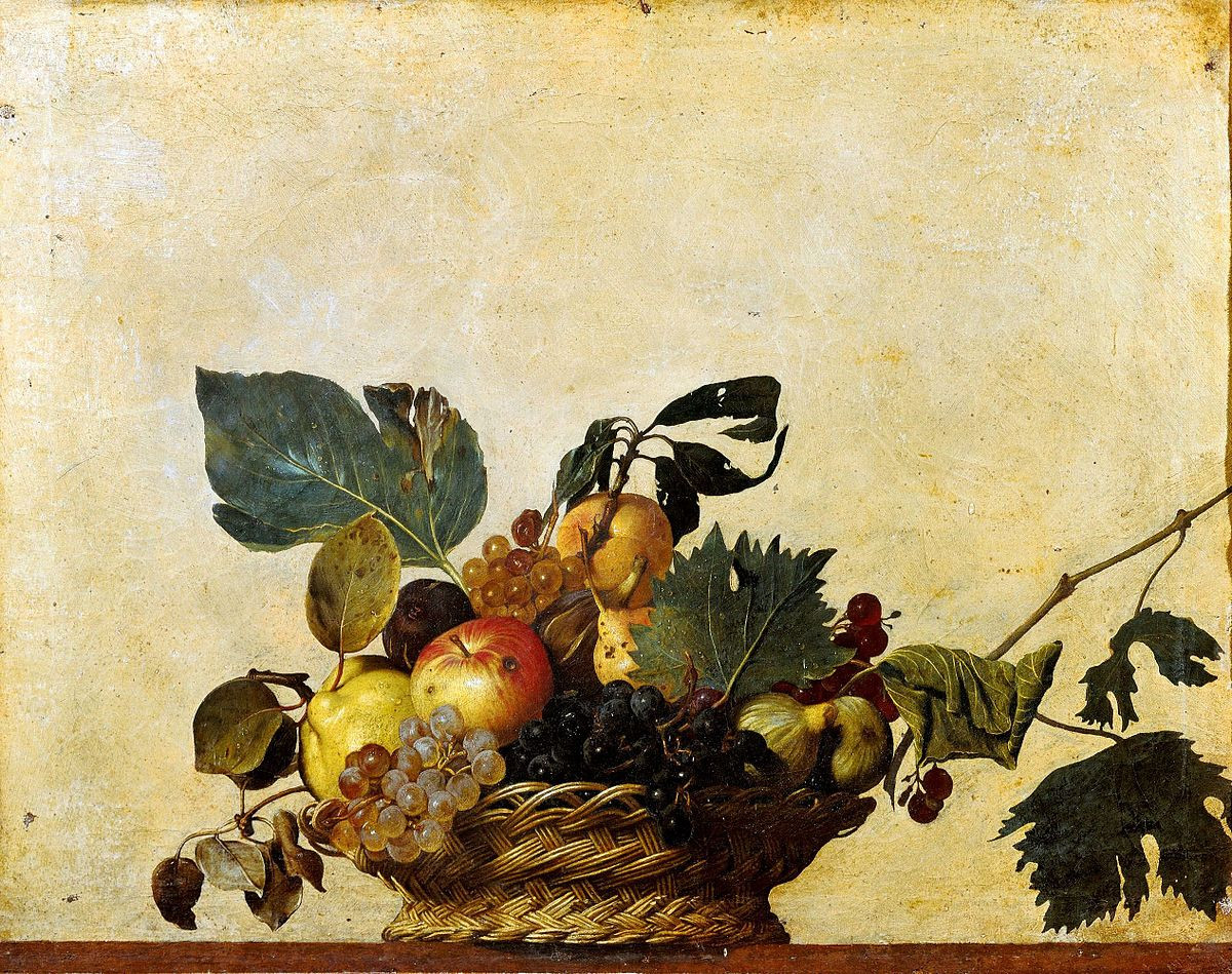 Микеланджело Меризи да&nbsp;Караваджо. Корзина с&nbsp;фруктами. Ок. 1596. Масло. 46 × 64,5&nbsp;см.&nbsp;Пинакотека Амброзиана, Милан.