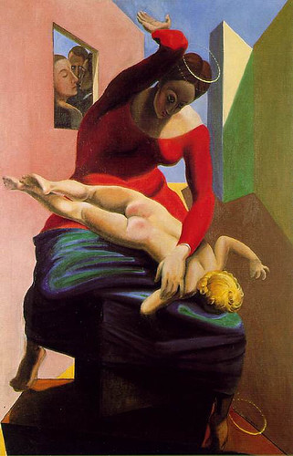 Макс Эрнст. Дева Мария наказывает младенца Христа в&nbsp;присутствии художника, Андре Бретона и&nbsp;Поля Элюара. 1926.