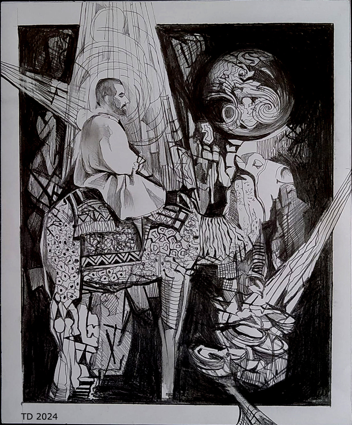 Теймур Даими. "Амехания", бумага, карандаш, 28×23 см., 2024