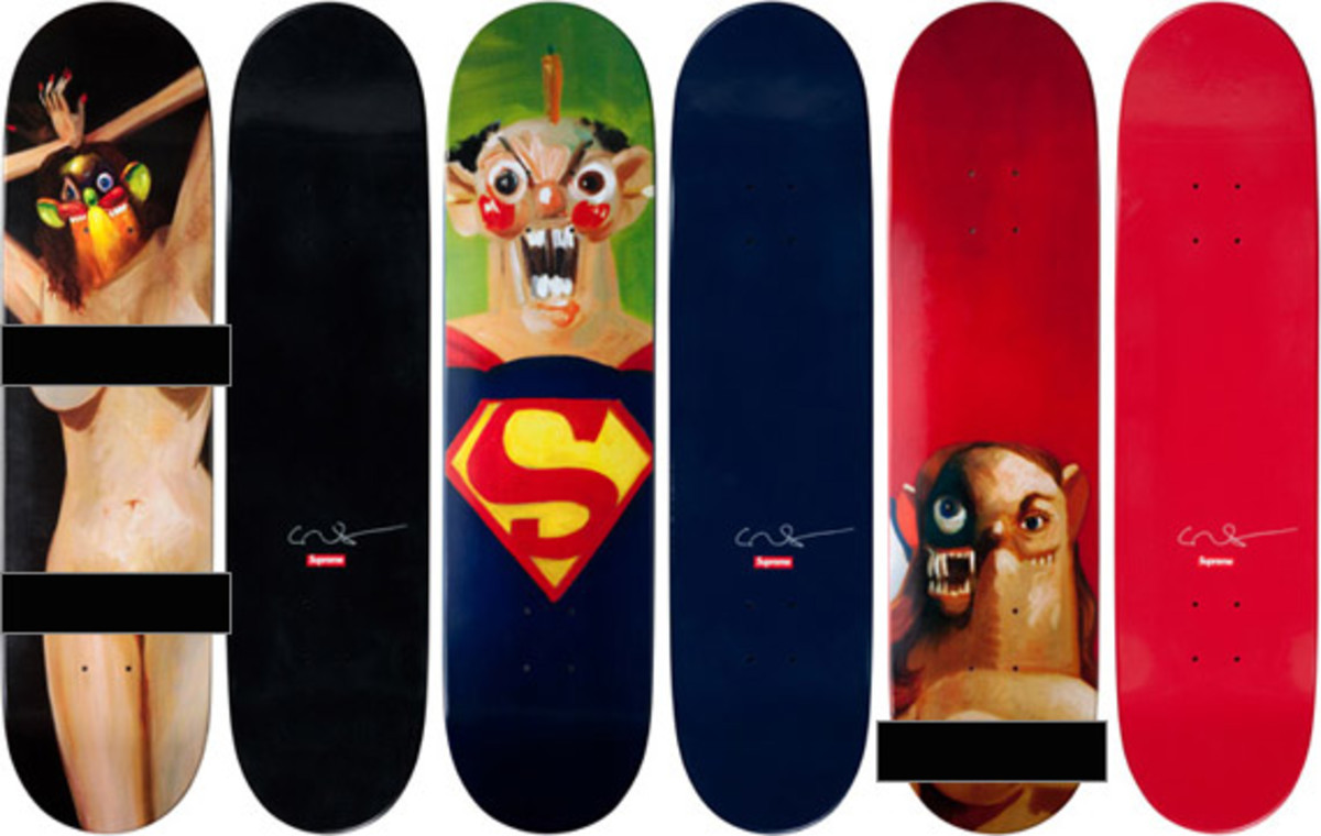 Skateboard decks, designed by George Condo for Supreme. Set of three. 2010. Source: sothebys.com