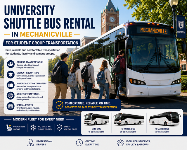 Reliable University Shuttle Bus Rental in Mechanicville for Campus Events