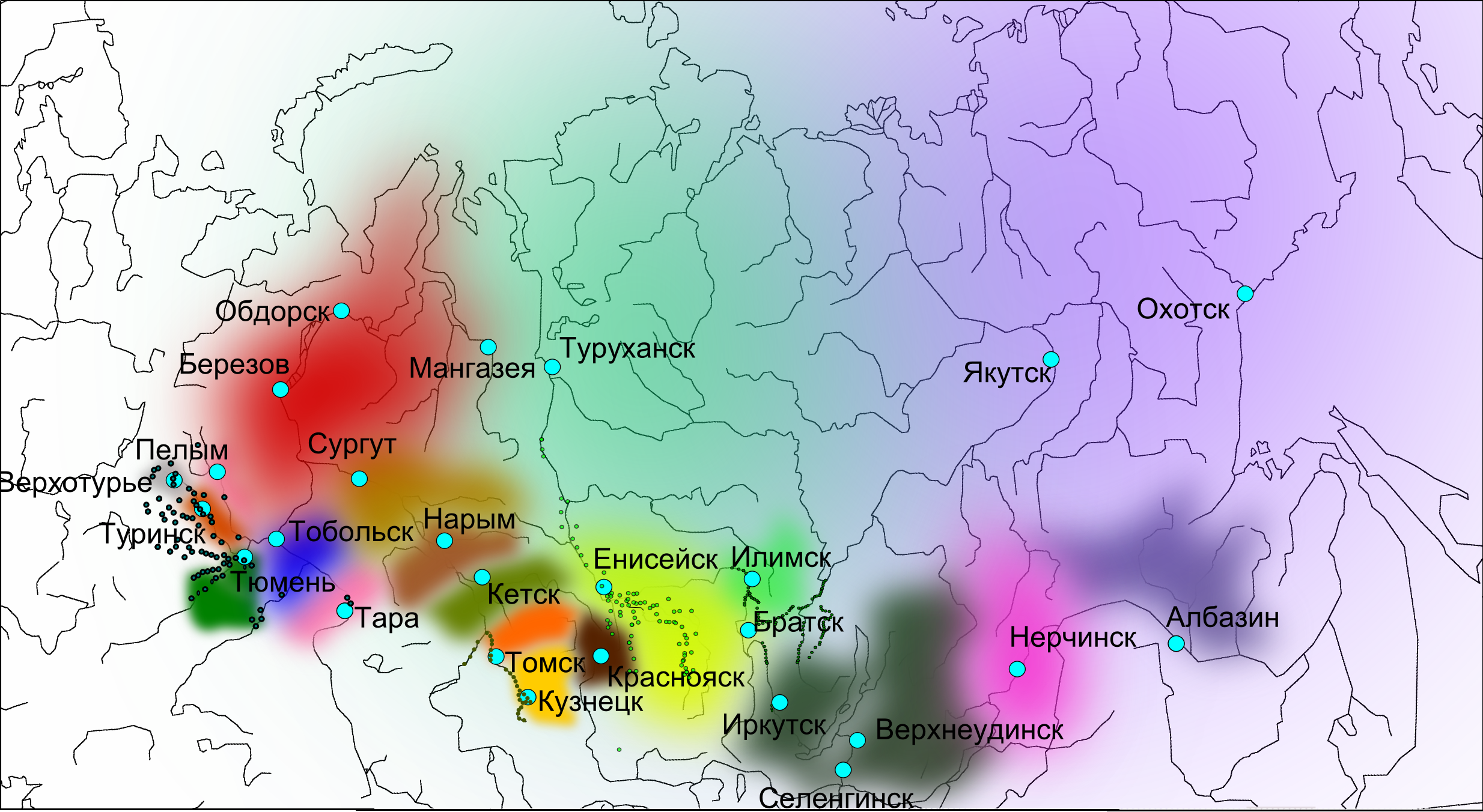 Карта плотности населения по&nbsp;уездам. Рисунок Ивана Соколовского