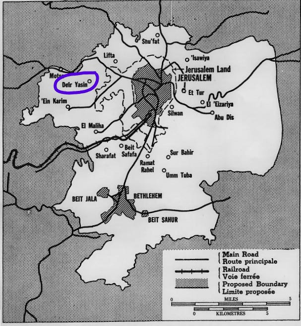 Границы международной зоны вокруг Иерусалима, согласно плану ООН о разделе Палестины (1947). Источник.