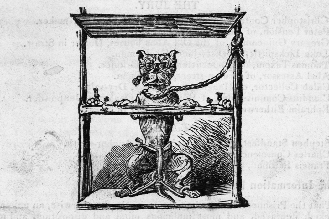 Уильям Хоун. “Суд над&nbsp;собакой за&nbsp;укус знатного лорда.” 1817