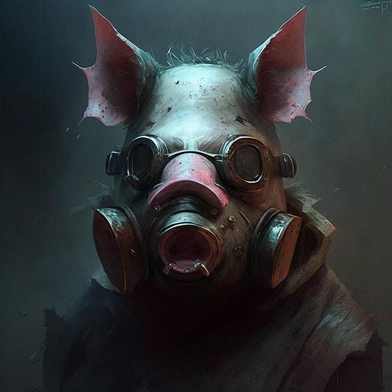 Результат AI-генерации по запросу «Свинья: постоянно в маске, ехидный, алчный, ищущий свою выгоду, всё уплощающий эгоист, убийца, мракобес искривляющий пространство».