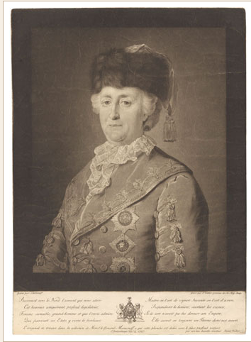 Портрет Екатерины II в&nbsp;дорожном костюме, работа Джеймса Уолкера, 1787&nbsp;г.
