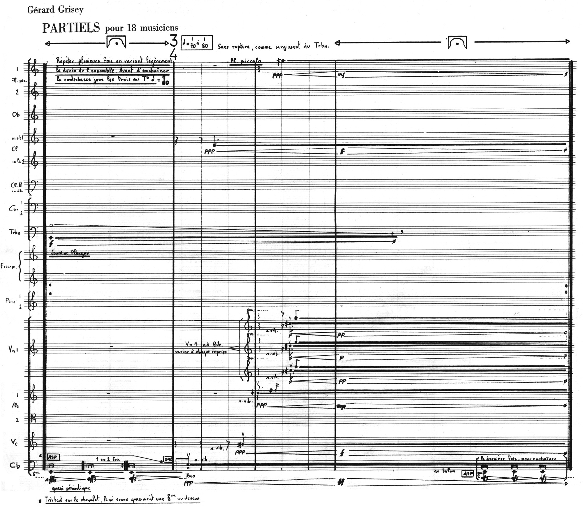 Начало партитуры Partiels (1975) Жерара Гризе, одной из&nbsp;важнейших работ в&nbsp;спектральной технике