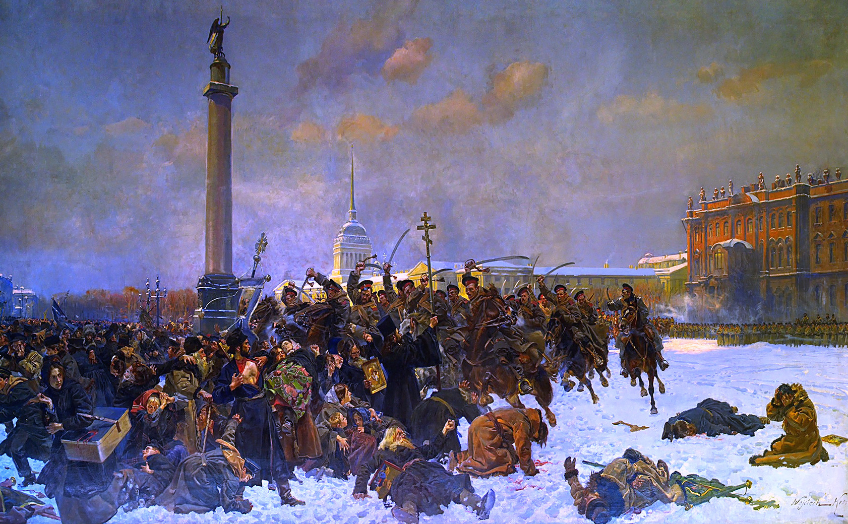One of the most distinct results of Christian socialism — Bloody Sunday of 1905; painting by W.Kossak.
