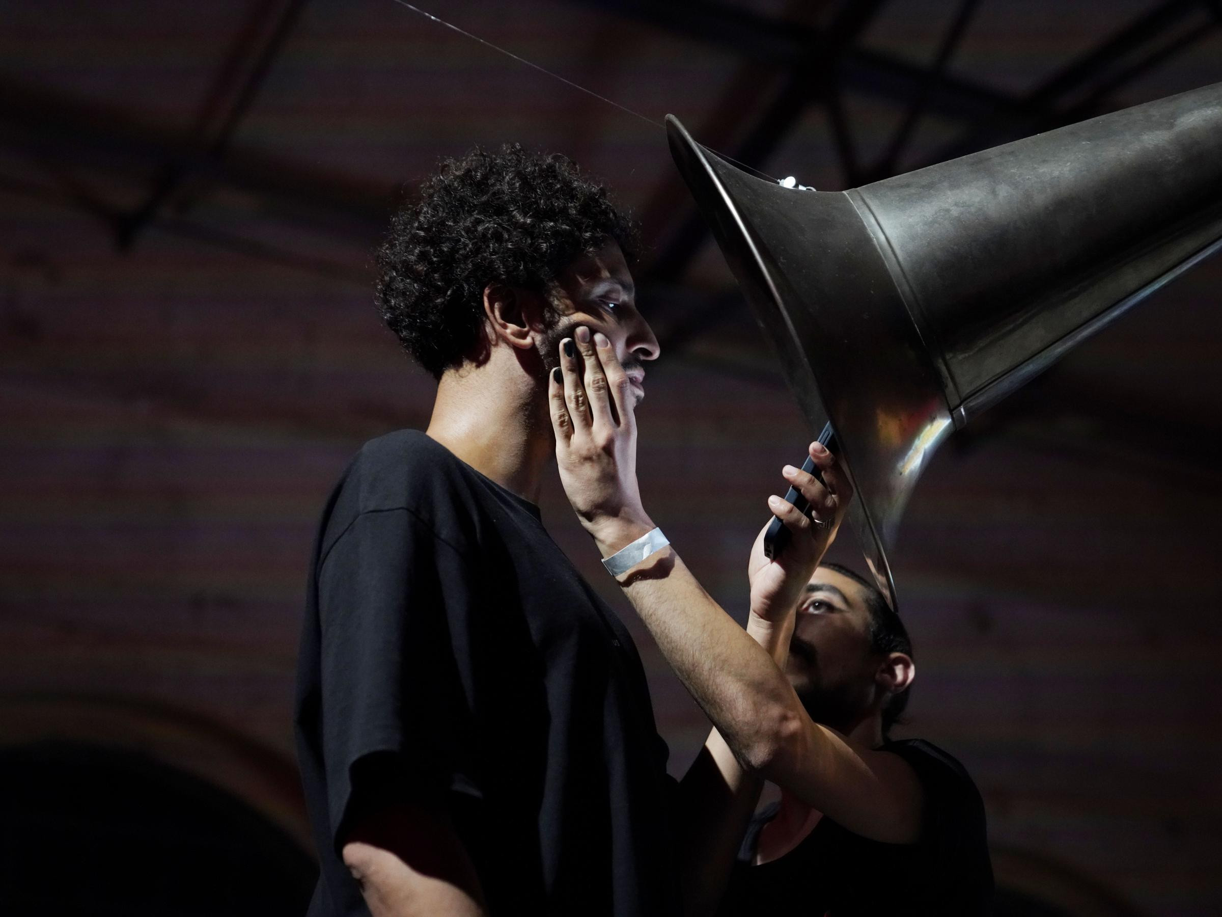 Mohamed-Ali Ltaief and Tarxun in "The Concretely WE: Voices From Within The Camp", photo Alessandro Sala, courtesy Centrale Fies