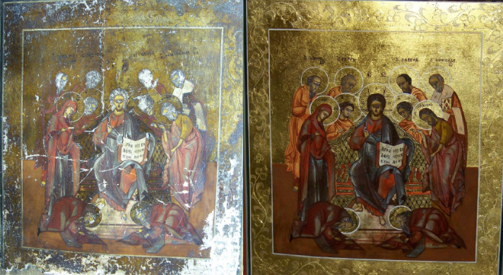 Старинная икона до и после реставрации