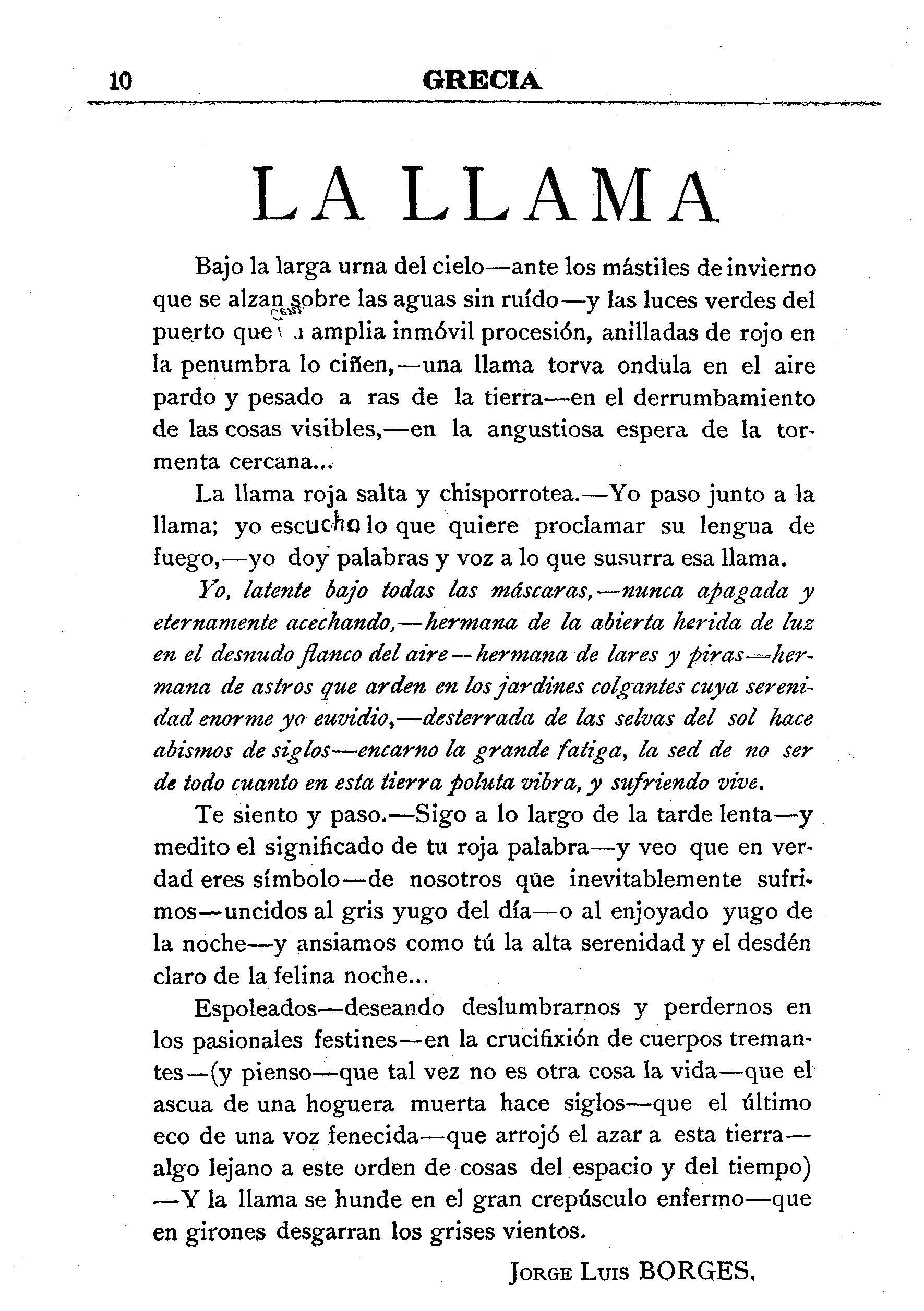 Стихотворение Борхеса в журнале Grecia, Sevilla, Año 3, N° 41, 29 de febrero de 1920. 