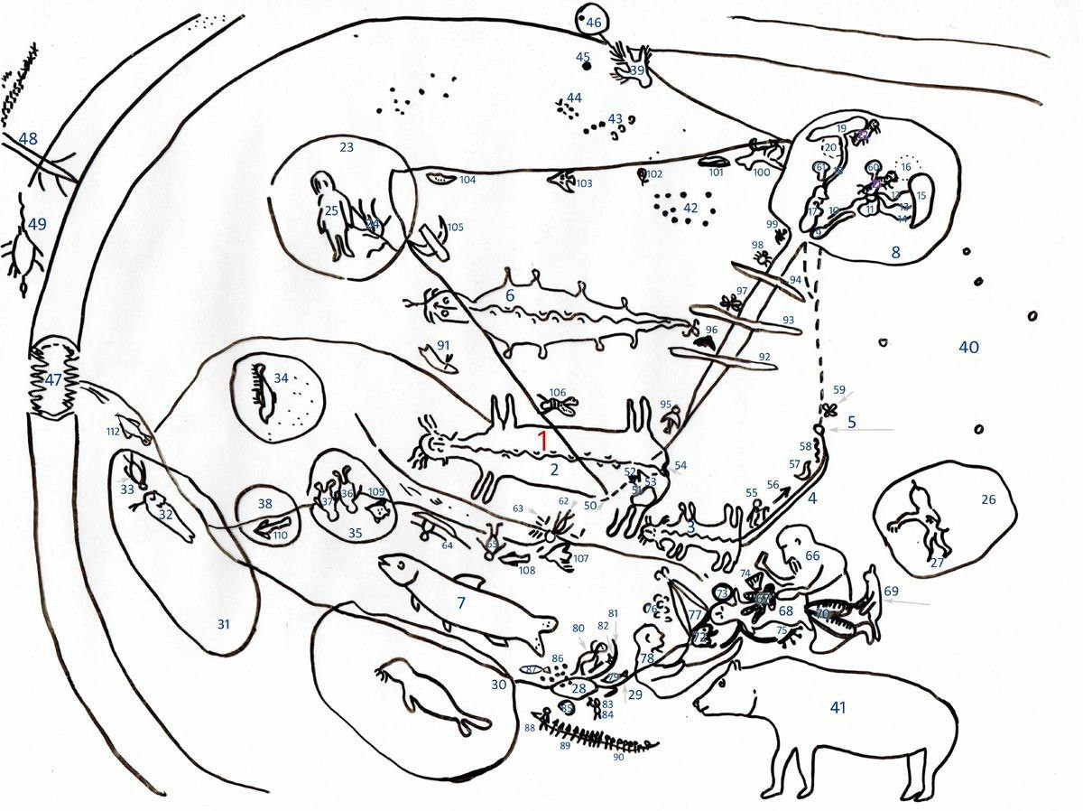 Fig. 2. Oroqen Map by Sianu (Saveliy Maximovich) Hutunka. 1929. Courtesy of V.K. Arsenyev Museum of the History of the Far East in Vladivostok. Source: https://ruthenia.ru/folklore/visual/Antropology/Html/Antropol/T4/hrestoma.htm