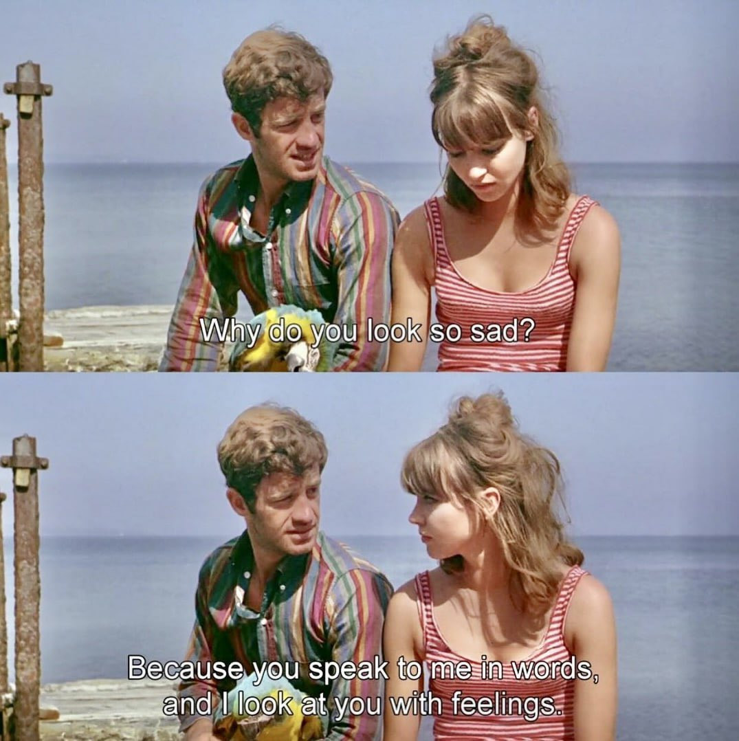 Кадр из фильма «Безумный Пьеро» (фр. Pierrot Le Fou), реж. Жан-Люк Годар. 1965