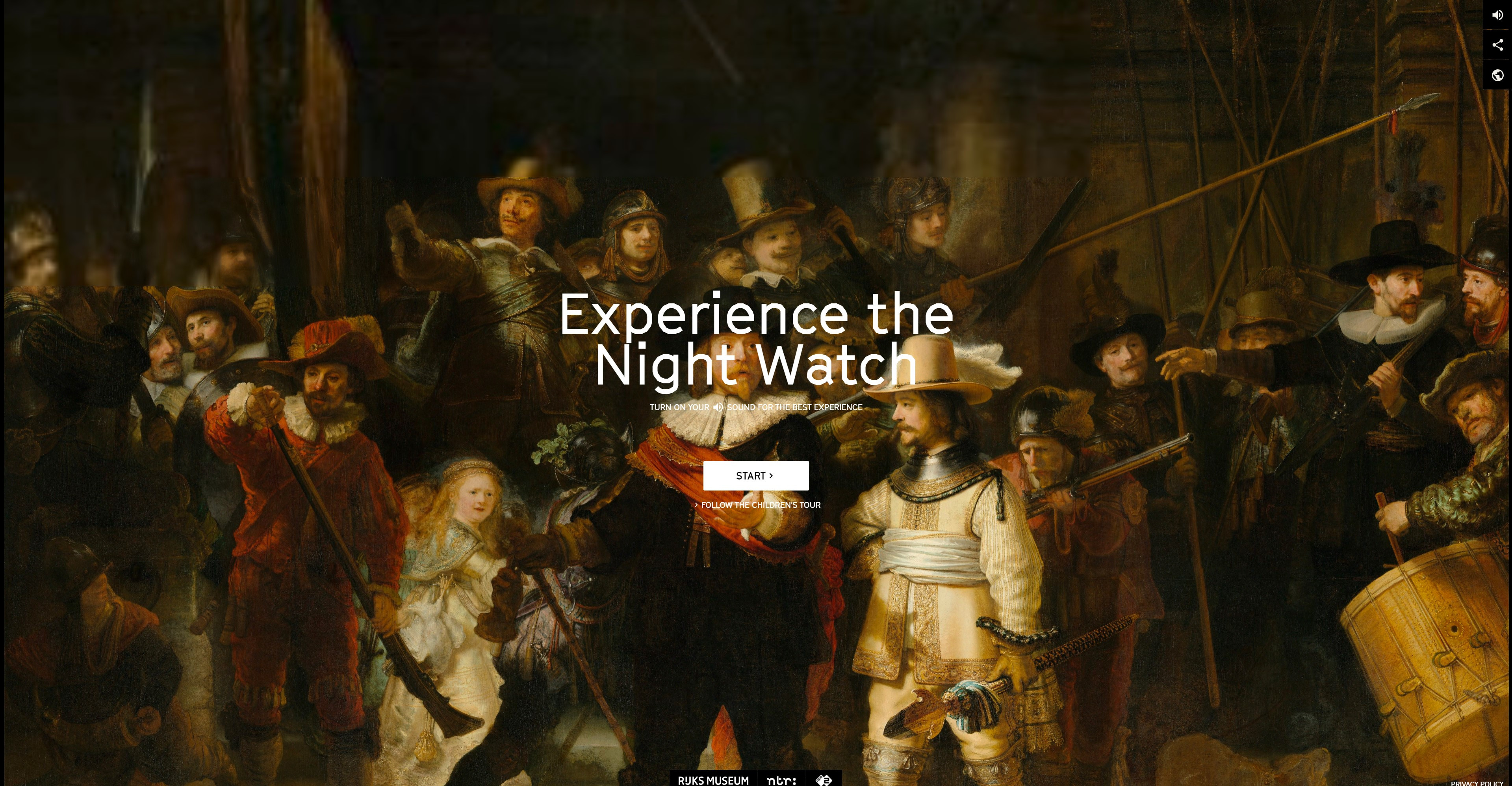 Мультимедийный проект австрийского художественного музея Rijksmuseum “Experience the Night Watch”. Скриншот страницы проекта