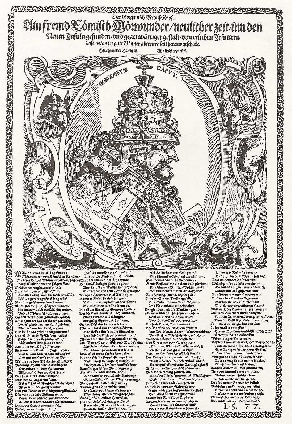 Gorgoneum Caput, anti-Catholic caricature by Tobias Stimmer, 1577.